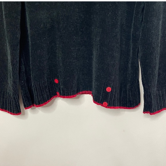 ❄️3/$20 VTG '90s DESIGNERS ORIGINALS Black Chenille Sweater Red Trim, Large - Picture 3 of 7